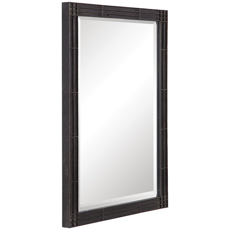 Bowery Hill Contemporary Decorative Mirror in Rustic Aged Black