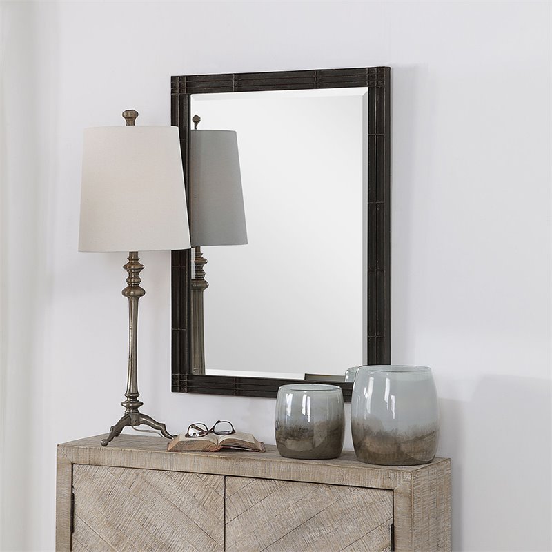 Bowery Hill Contemporary Decorative Mirror in Rustic Aged Black