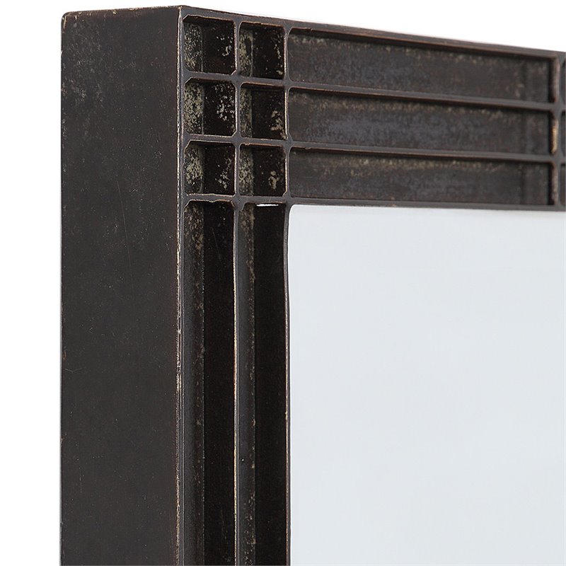 Bowery Hill Contemporary Decorative Mirror in Rustic Aged Black