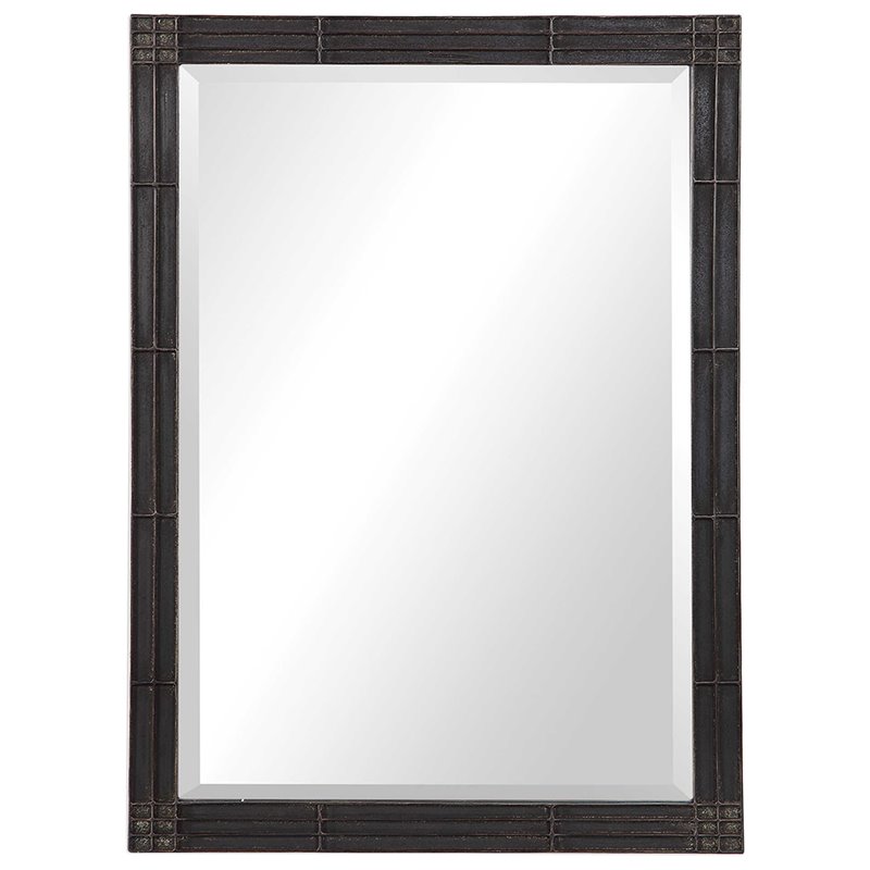 Bowery Hill Contemporary Decorative Mirror in Rustic Aged Black