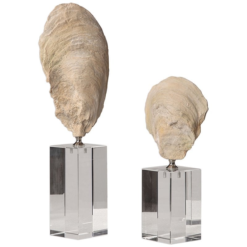 Bowery Hill Modern 2 Piece Shell Sculpture Set in Aged Ivory