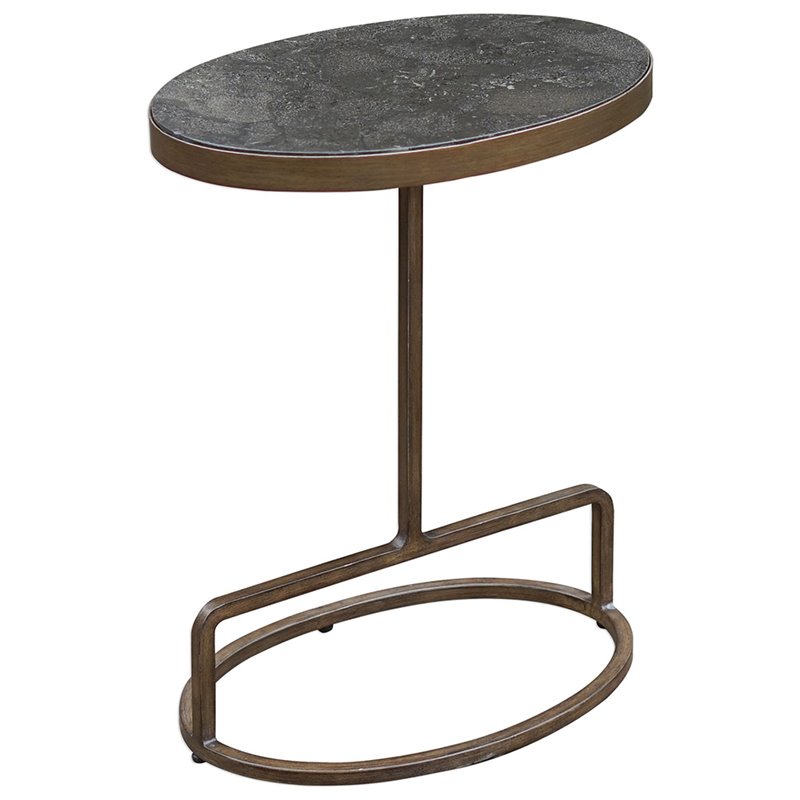 Bowery Hill Modern Stone Top Accent Table in Antique Brushed Gold