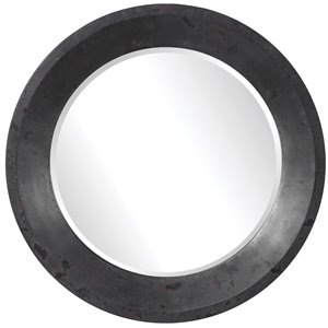 Bowery Hill Contemporary Round Industrial Mirror in Dark Gray
