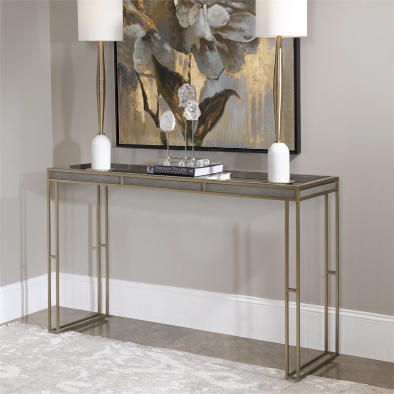 Bowery Hill Contemporary Modern Console Table in Charcoal Gray