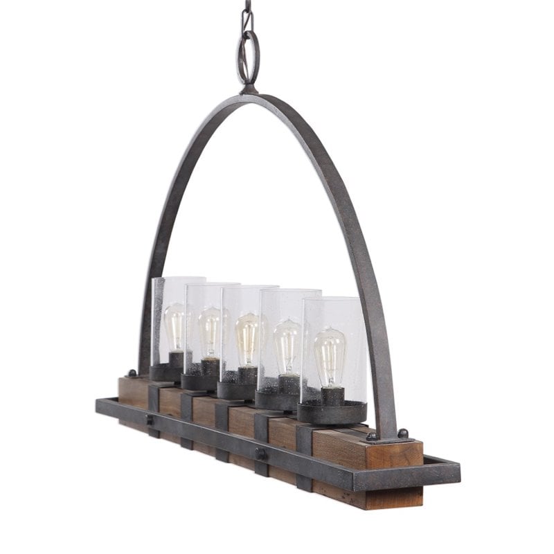 Bowery Hill 5 Light Rustic Linear Chandelier  in Weathered Bronze