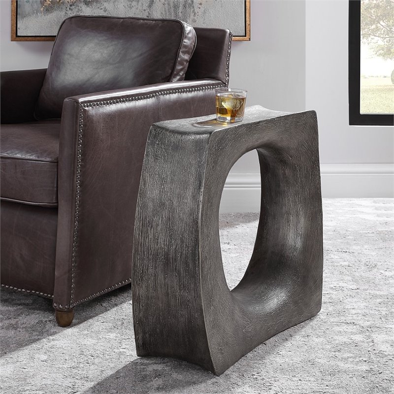 Bowery Hill Mixing Art with Function Contemporary Resin Side Table in Silver