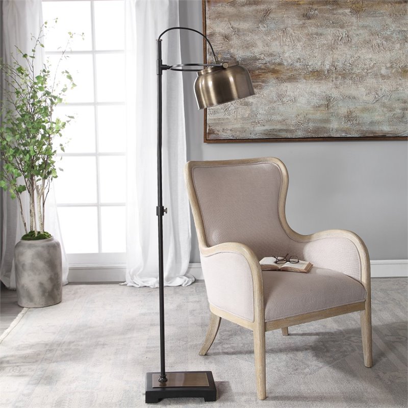Bowery Hill Contemporary Industrial Floor Lamp in Antique Brass