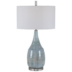 Bowery Hill Ceramic Aqua and Teal Table Lamp Round