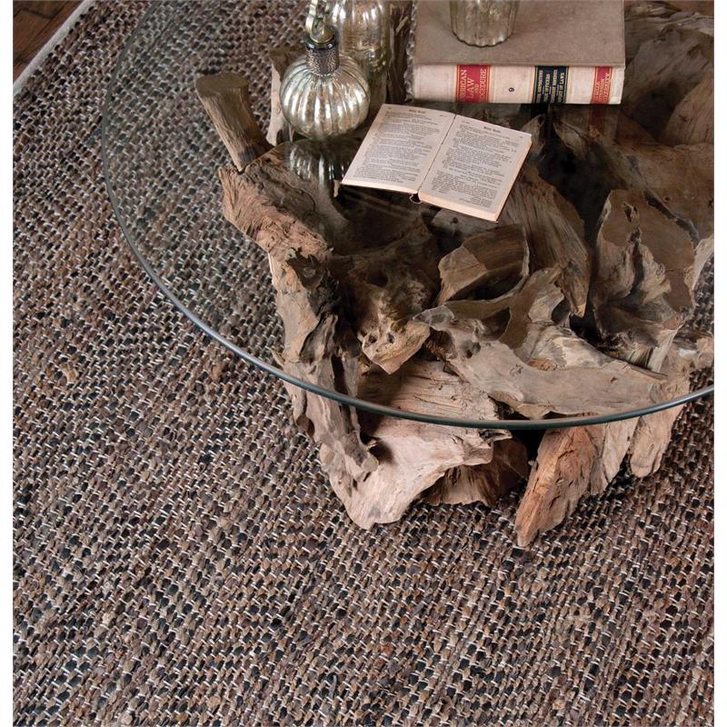 Bowery Hill Modern Rescued Leather and Hemp 5' x 8' Rug in Brown