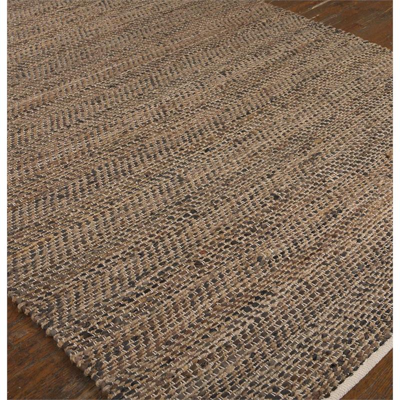 Bowery Hill Modern Rescued Leather and Hemp 8' x 10' Rug in Brown