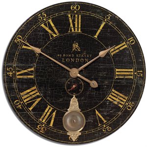 Bowery Hill MDF Black Wall Clock Circle Weathered 30&quot