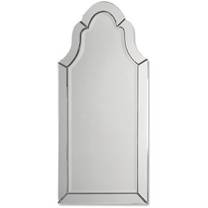Bowery Hill Wood and Mirror Frameless Arched Wall Mirror Beveled 43.5&quot x 20.5&quot x 1&quot
