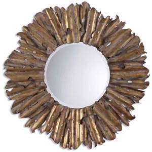 Bowery Hill Contemporary Mirror in Antique Gold with Hammered Metal Frame
