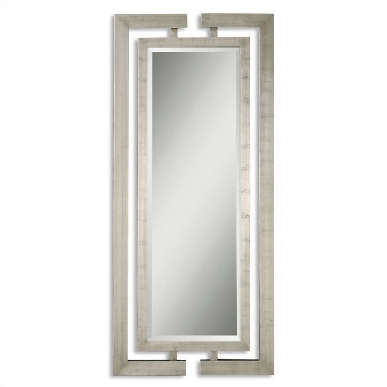 Bowery Hill Wood Scratched Silver Mirror Rectangular 76