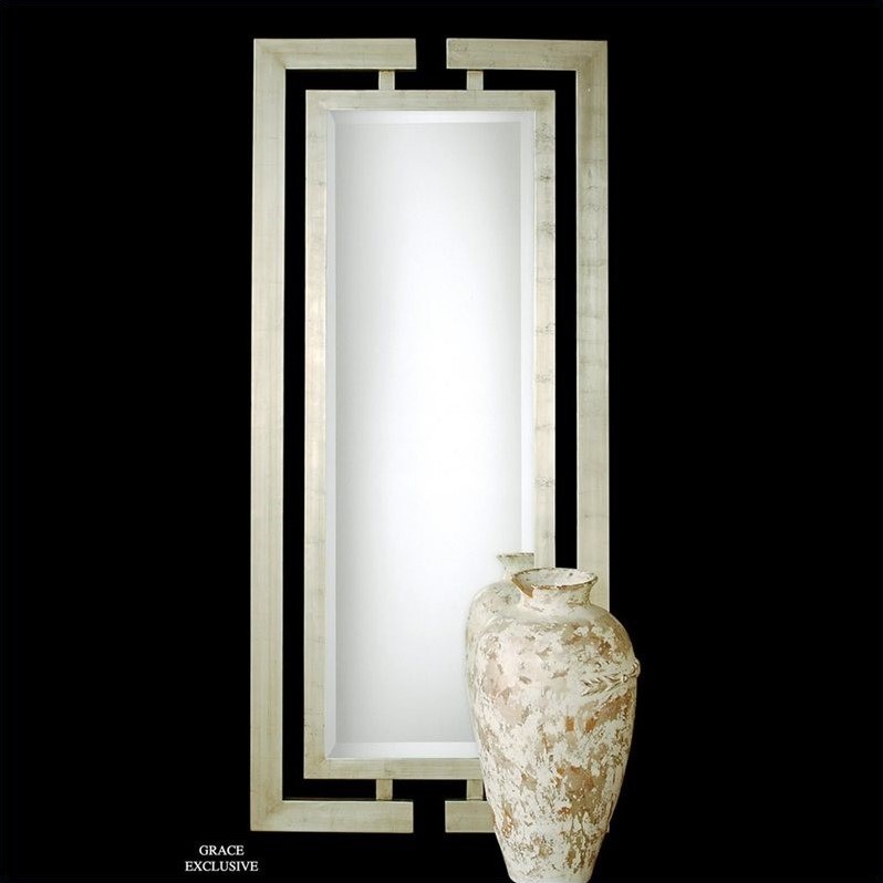Bowery Hill Wood Scratched Silver Mirror Rectangular 76