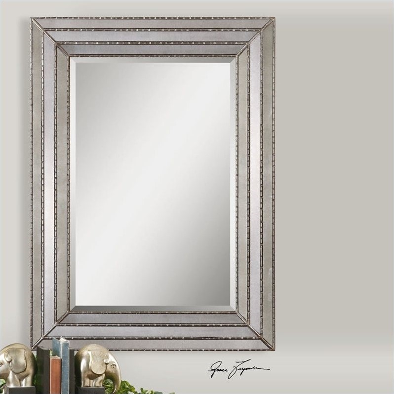 Bowery Hill Contemporary Mirror in Antique Silver Inlays