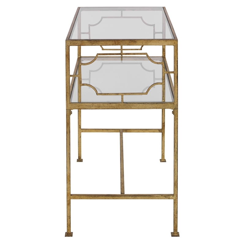 Bowery Hill Contemporary Metal/Tempered Glass Side Table in Gold