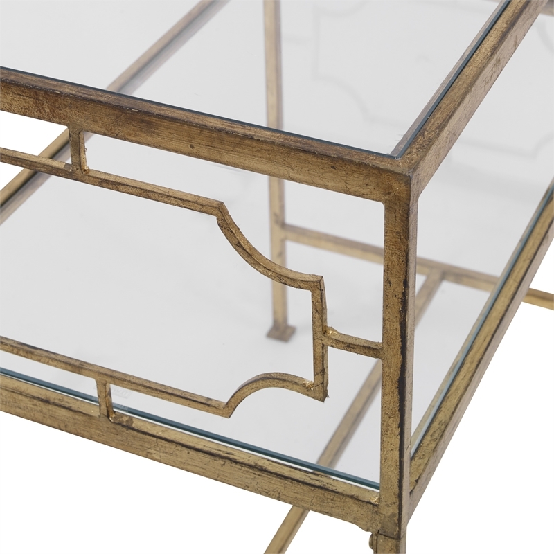 Bowery Hill Contemporary Metal/Tempered Glass Side Table in Gold