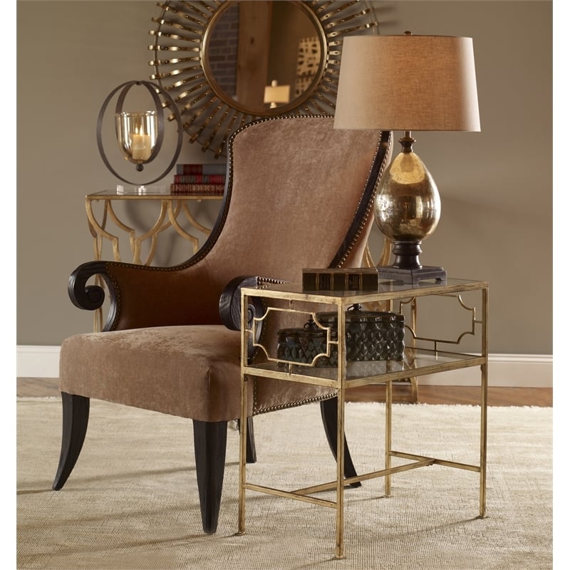 Bowery Hill Contemporary Metal/Tempered Glass Side Table in Gold