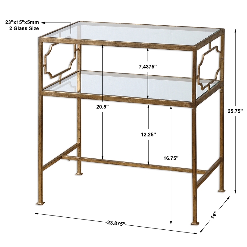 Bowery Hill Contemporary Metal/Tempered Glass Side Table in Gold