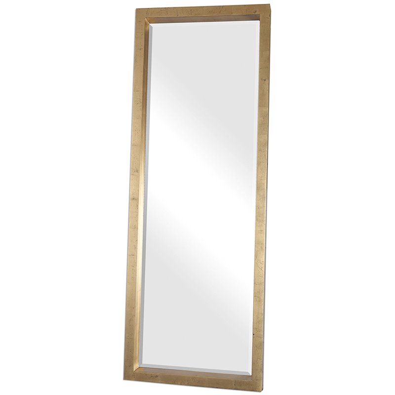 Bowery Hill Contemporary Solid Wood Gold Leaner Mirror