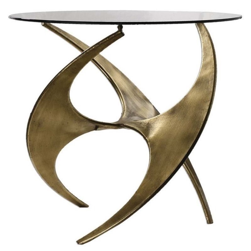 Bowery Hill Glass Antique Gold Accent Table