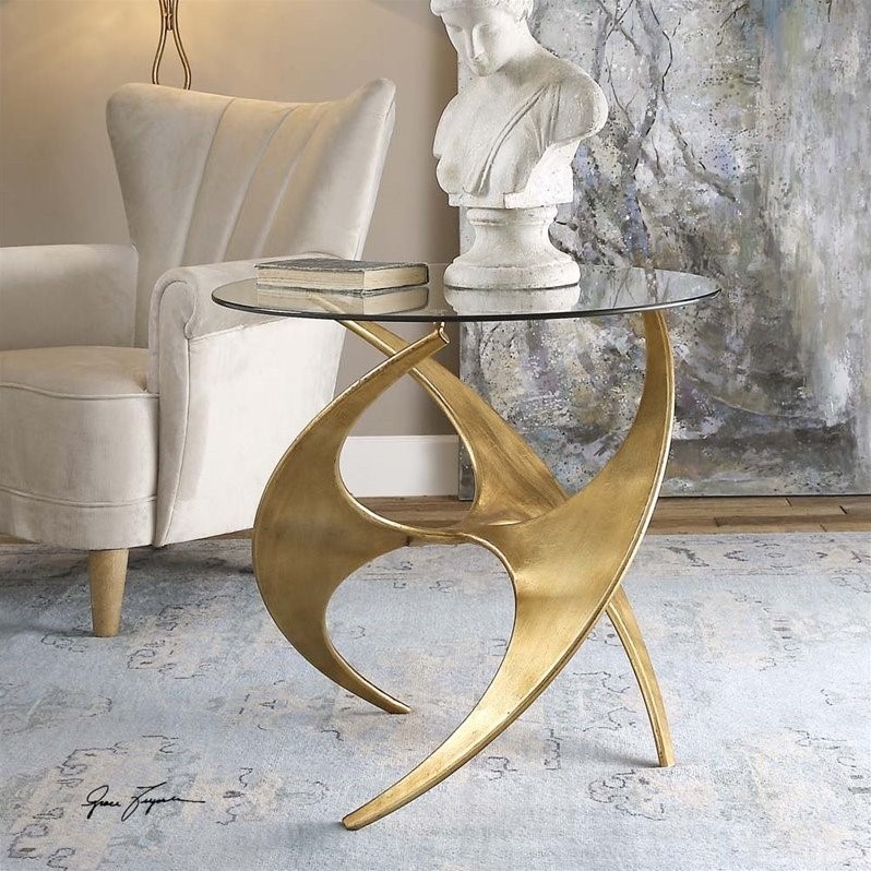 Bowery Hill Glass Antique Gold Accent Table