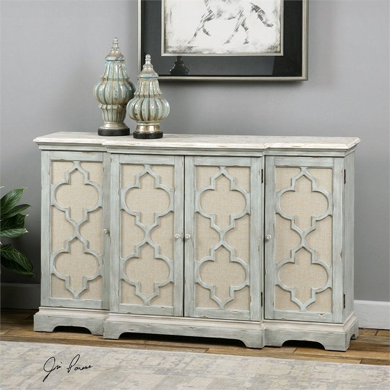 Bowery Hill Contemporary 4-Door Wood Cabinet in Weathered Gray