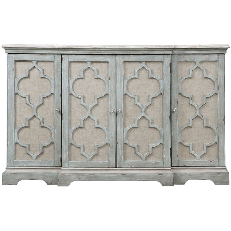 Bowery Hill Contemporary 4-Door Wood Cabinet in Weathered Gray