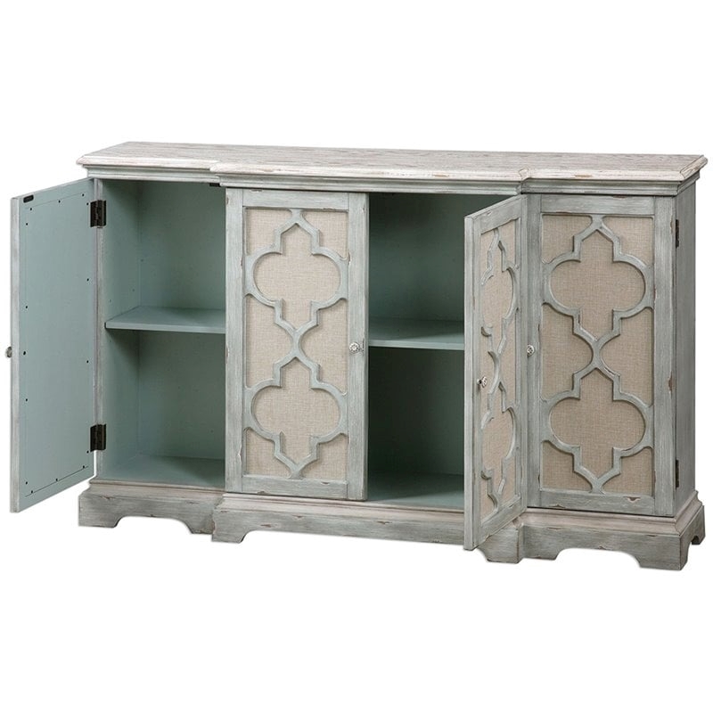 Bowery Hill Contemporary 4-Door Wood Cabinet in Weathered Gray