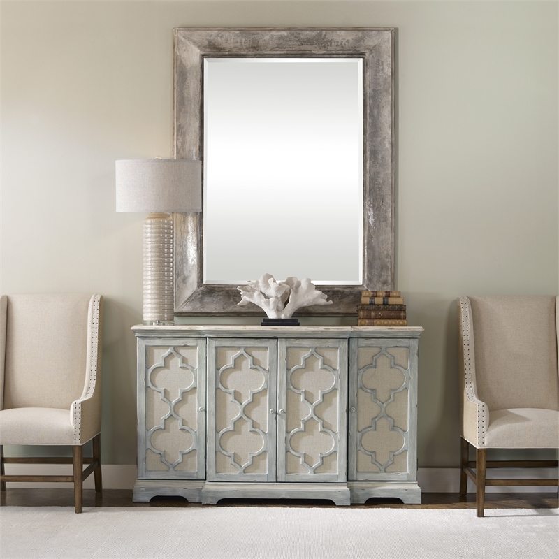 Bowery Hill Contemporary 4-Door Wood Cabinet in Weathered Gray