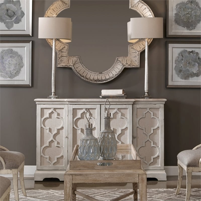 Bowery Hill Contemporary 4-Door Wood Cabinet in Weathered Gray