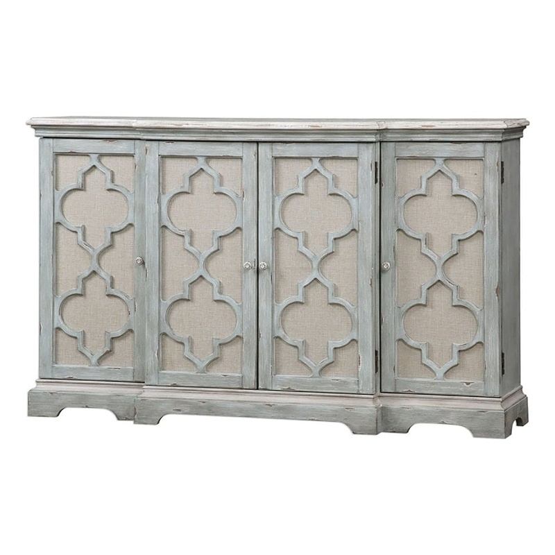 Bowery Hill Contemporary 4-Door Wood Cabinet in Weathered Gray