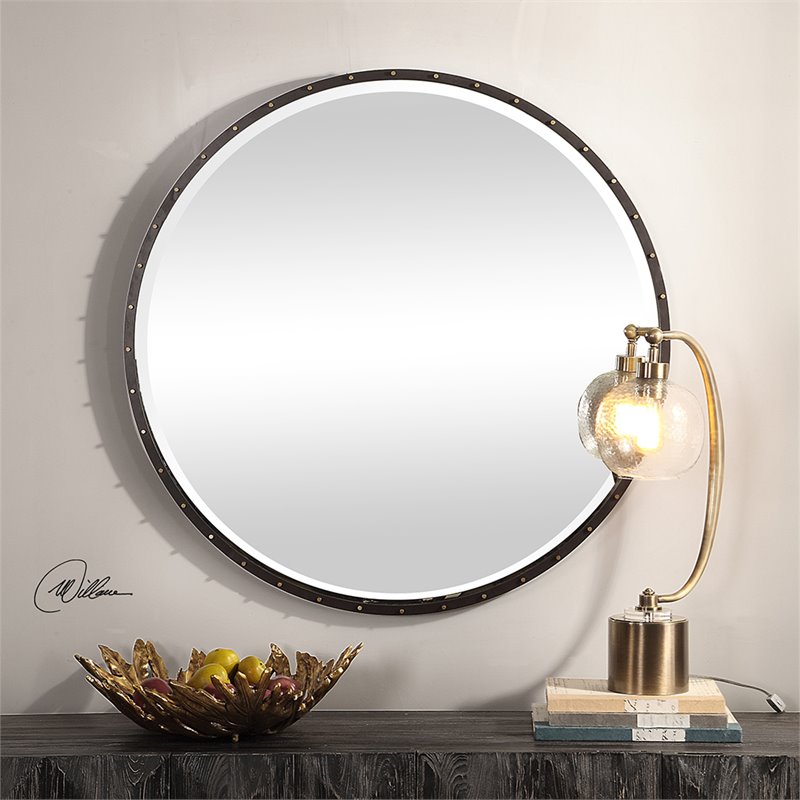 Bowery Hill Contemporary Decorative Mirror in Rustic Black