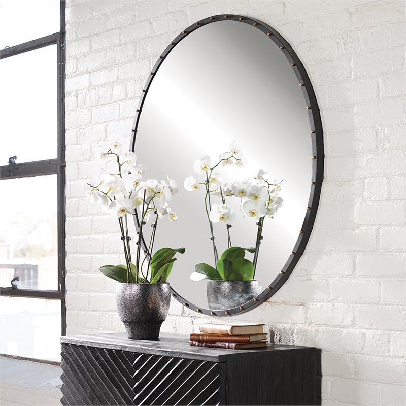 Bowery Hill Contemporary Decorative Mirror in Rustic Black