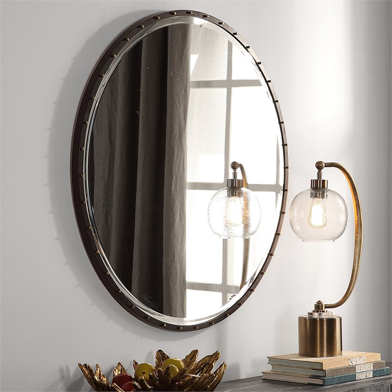 Bowery Hill Contemporary Decorative Mirror in Rustic Black