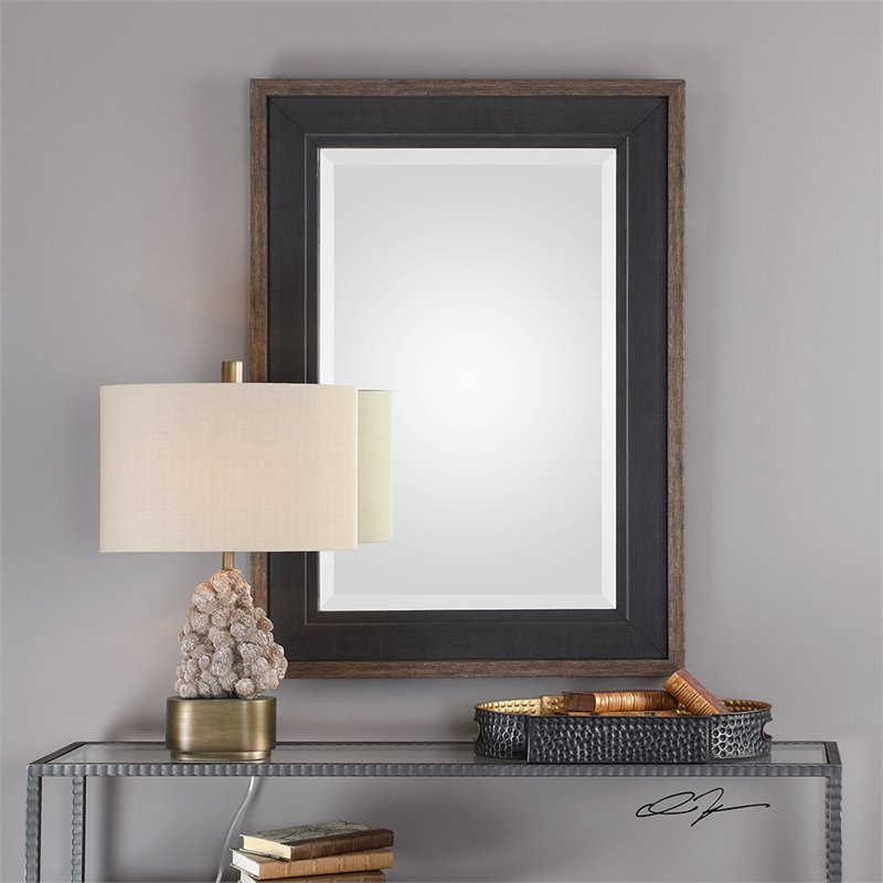 Bowery Hill Contemporary Decorative Mirror in Rustic Black