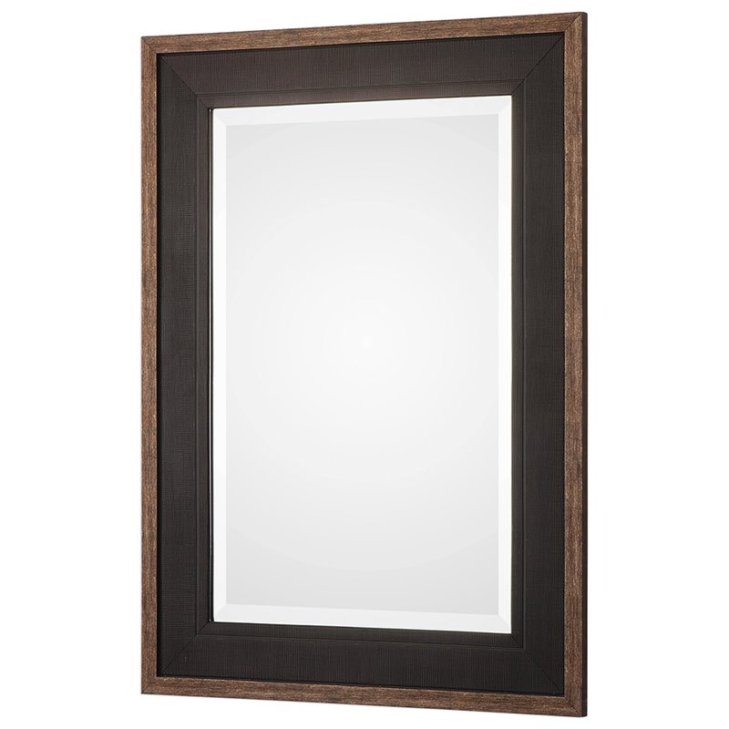 Bowery Hill Contemporary Decorative Mirror in Rustic Black