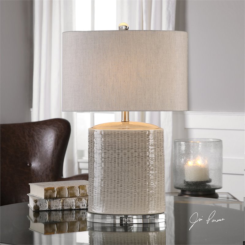 Bowery Hill Ceramic Taupe Table Lamp Oval Textured 25.5