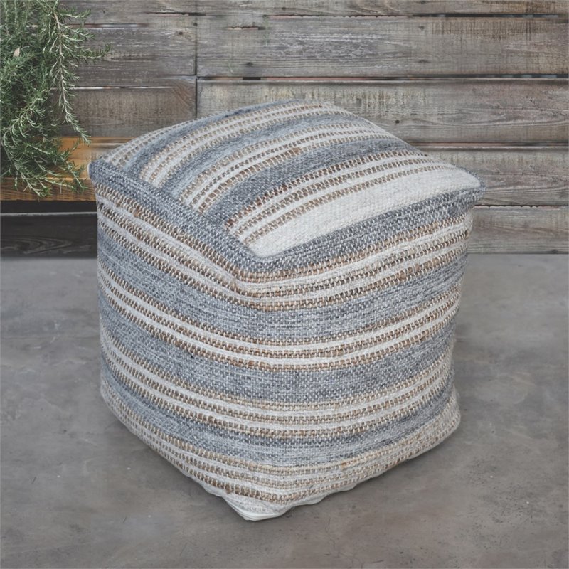 Bowery Hill Contemporary Handwoven Pouf in Light Gray