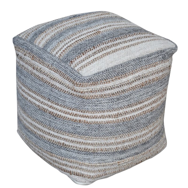 Bowery Hill Contemporary Handwoven Pouf in Light Gray