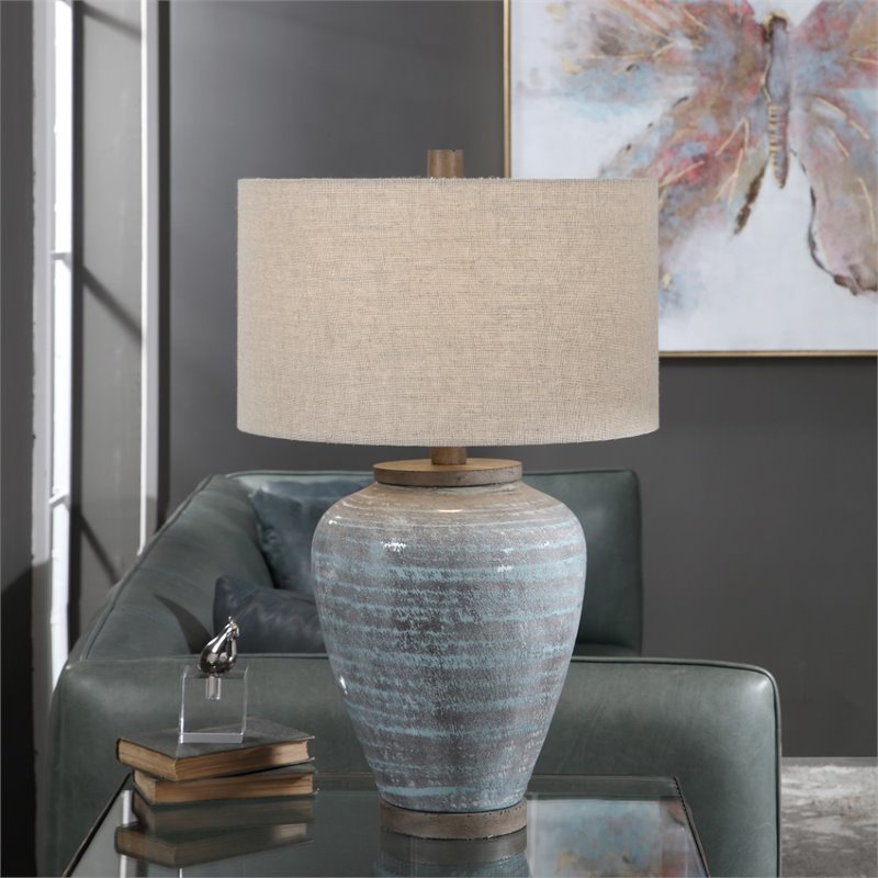 Bowery Hill Contemporary Light Table Lamp in Aqua Blue