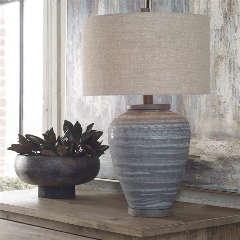Bowery Hill Contemporary Light Table Lamp in Aqua Blue