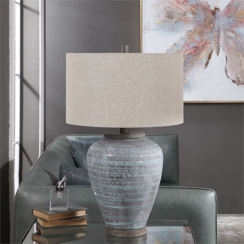 Bowery Hill Contemporary Light Table Lamp in Aqua Blue