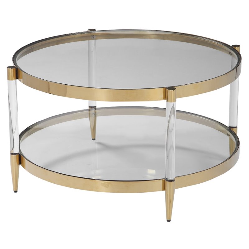 Bowery Hill Contemporary Glass Coffee Table in Gold