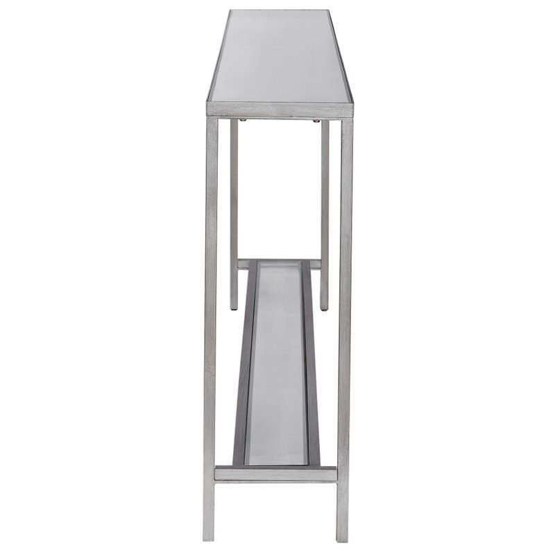 Bowery Hill Metal and Glass Antique Silver Console Table Rectangular 60