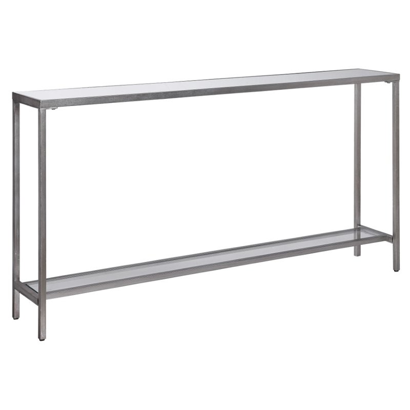 Bowery Hill Metal and Glass Antique Silver Console Table Rectangular 60