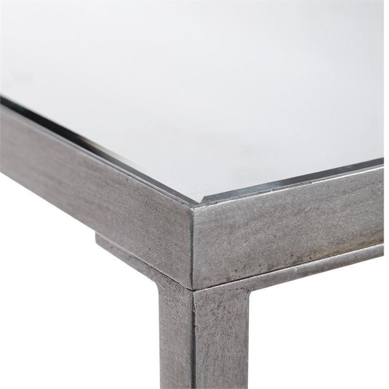 Bowery Hill Metal and Glass Antique Silver Console Table Rectangular 60