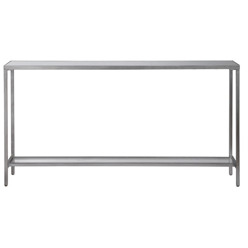 Bowery Hill Metal and Glass Antique Silver Console Table Rectangular 60