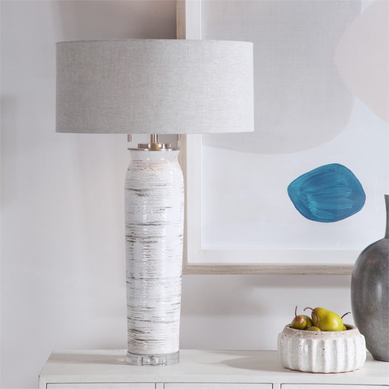Bowery Hill Contemporary Ceramic Table Lamp in Off White